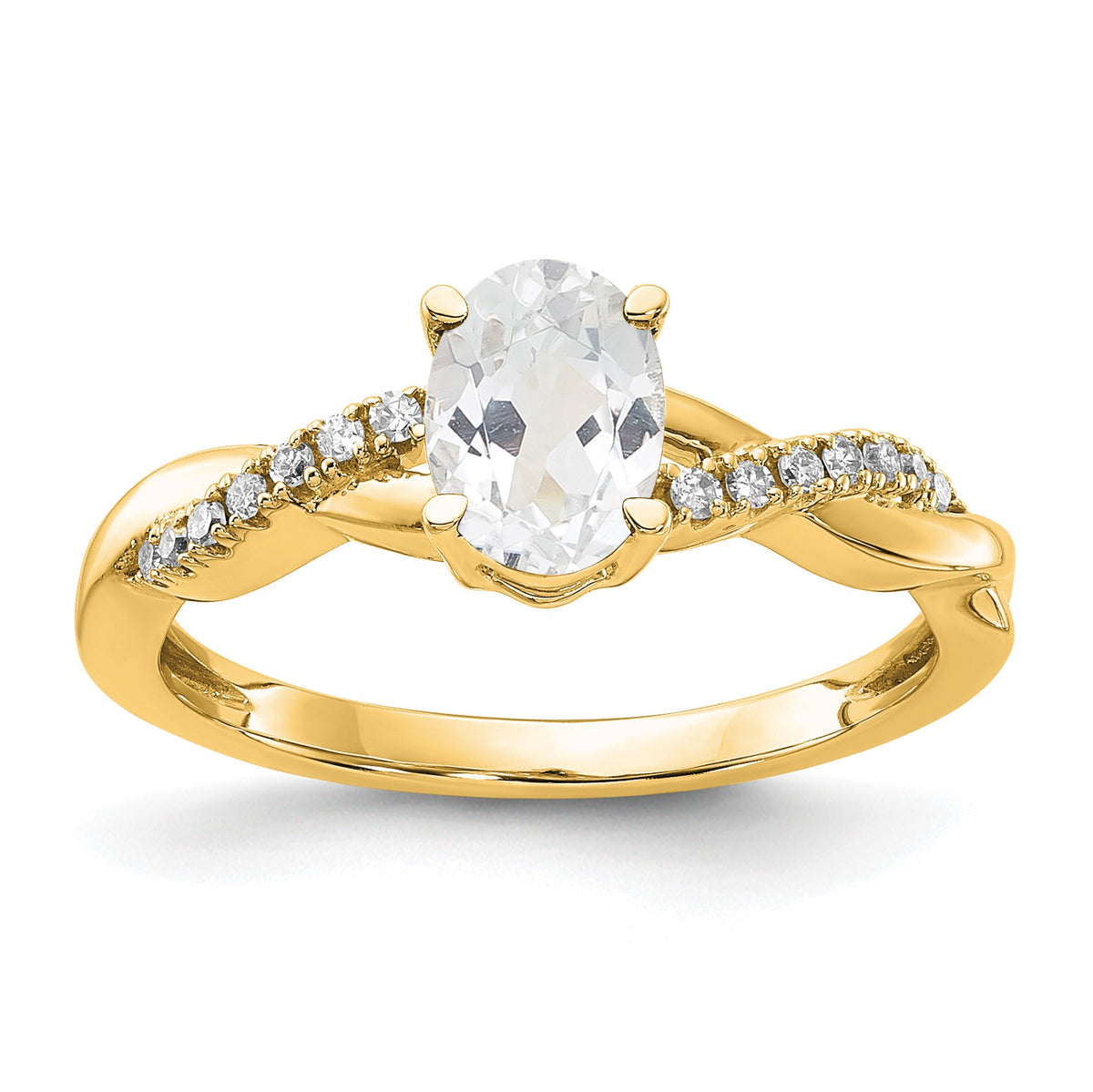 14k 7x5 Oval April/White Topaz and Diamond Size 7 Ring