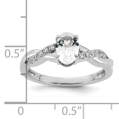 14k White Gold White Topaz & 1/10 carat Lab Grown Diamond VS/SI+ G+ Oval April Birthstone Complete Ring