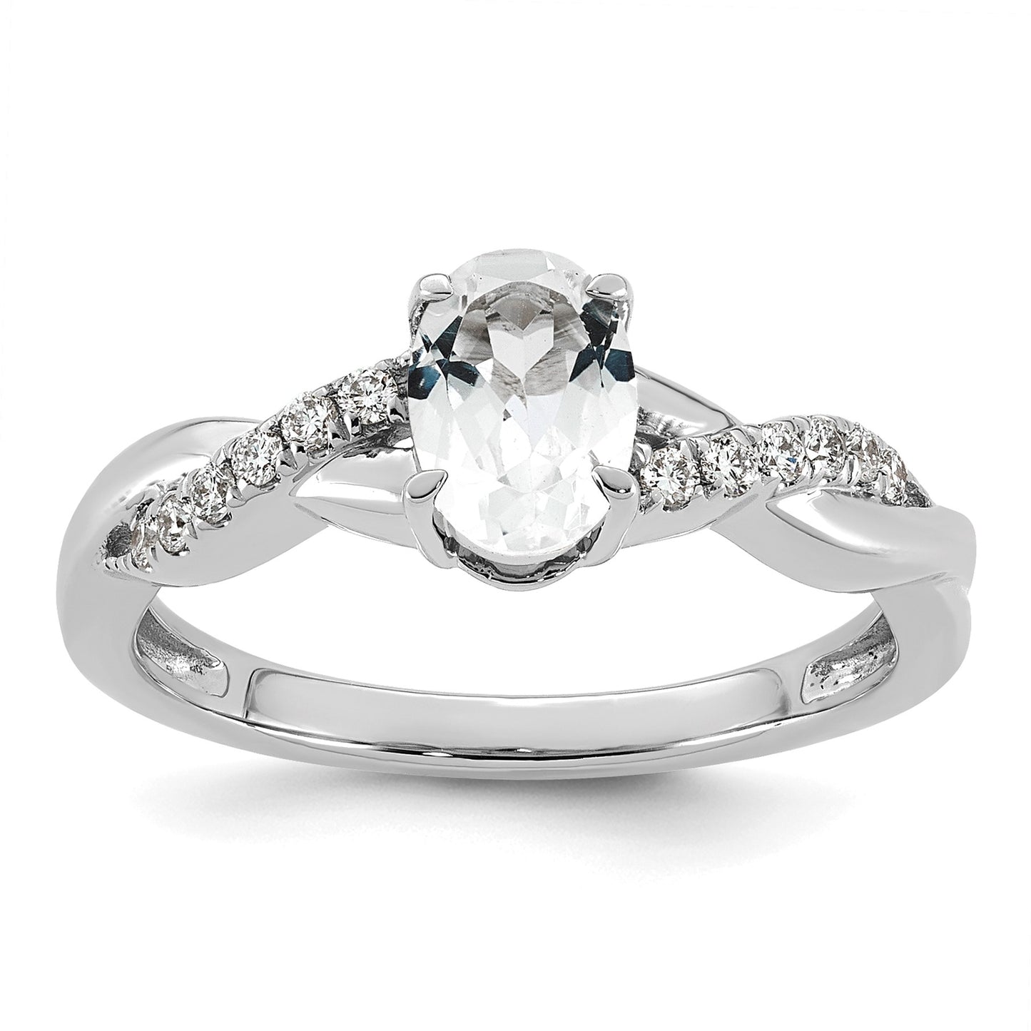 14k White Gold White Topaz & 1/10 carat Lab Grown Diamond VS/SI+ G+ Oval April Birthstone Complete Ring