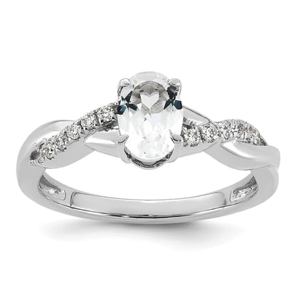 14k White Gold White Topaz & 1/10 carat Lab Grown Diamond VS/SI+ G+ Oval April Birthstone Complete Ring