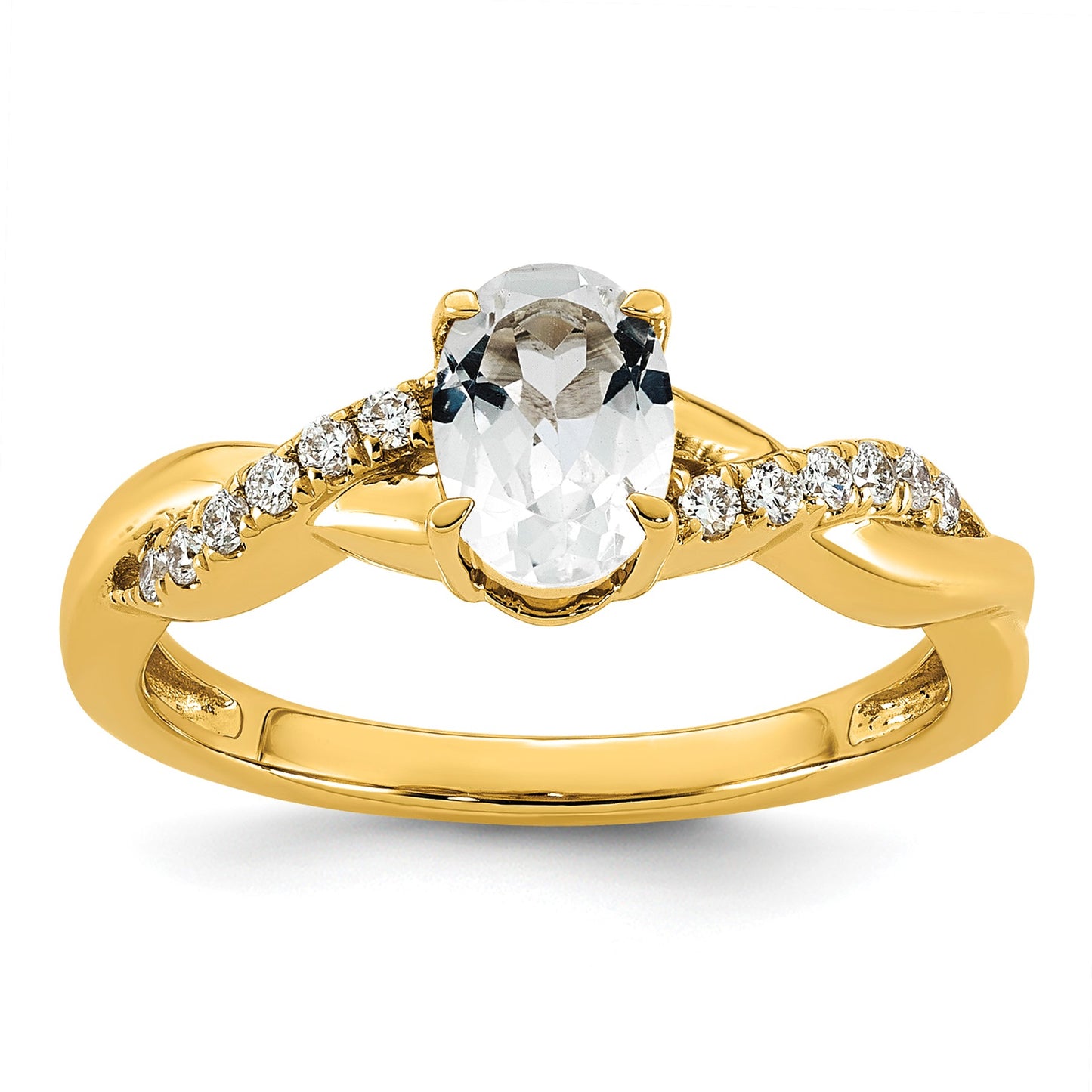 14k White Topaz & 1/10 carat Lab Grown Diamond VS/SI+ G+ Oval April Birthstone Complete Ring