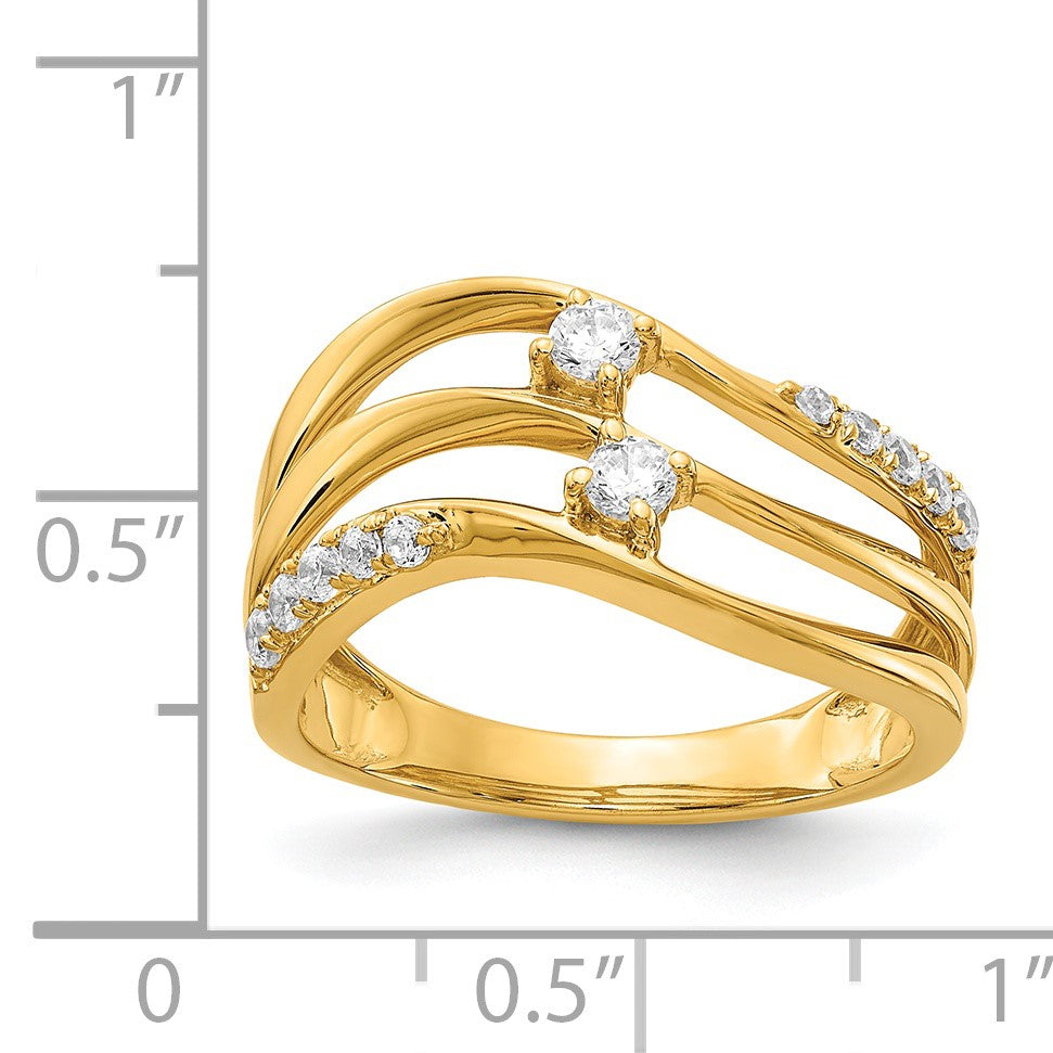14k 1/3 carat Diamond 3-row Wavy Ring