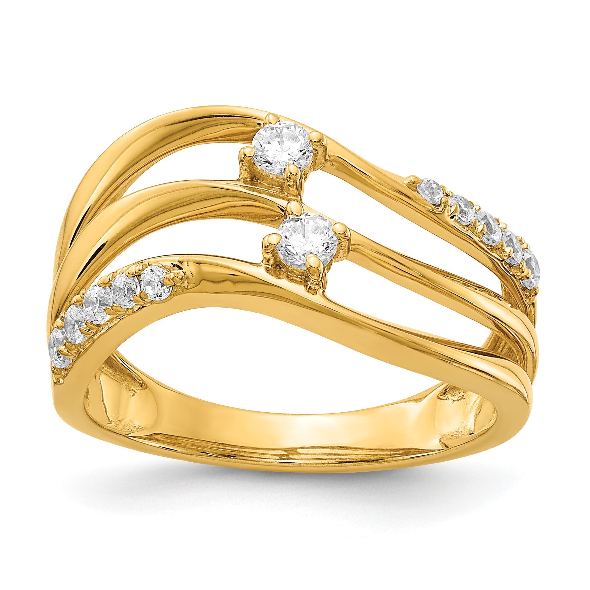 14k 1/3 carat Diamond 3-row Wavy Ring