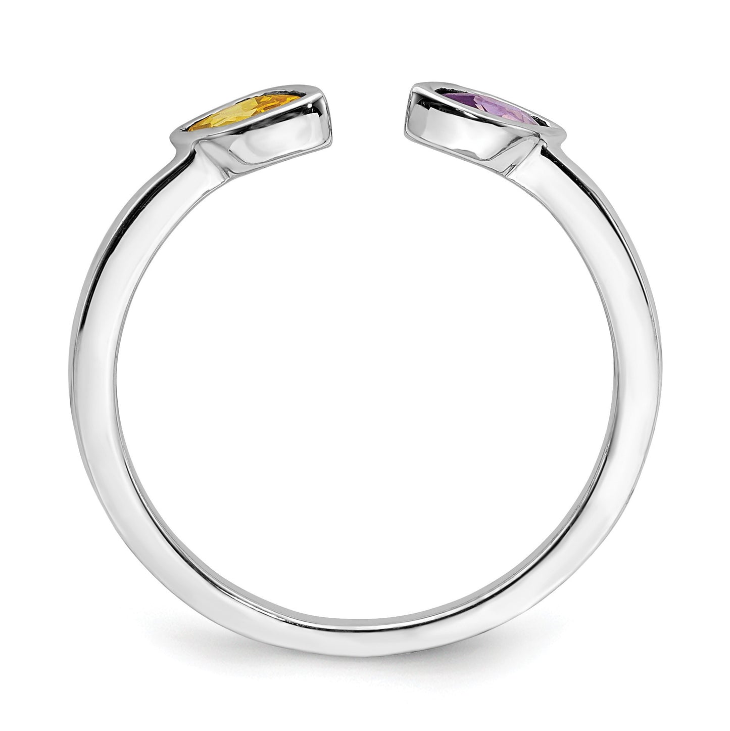 14k White Gold 5x3mm Marquise Amethyst and Citrine 2-Stone Ring