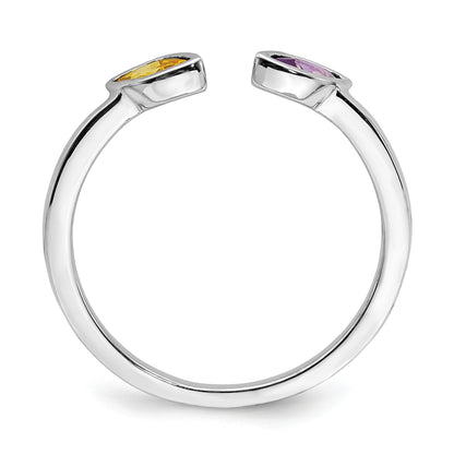 14k White Gold 5x3mm Marquise Amethyst and Citrine 2-Stone Ring