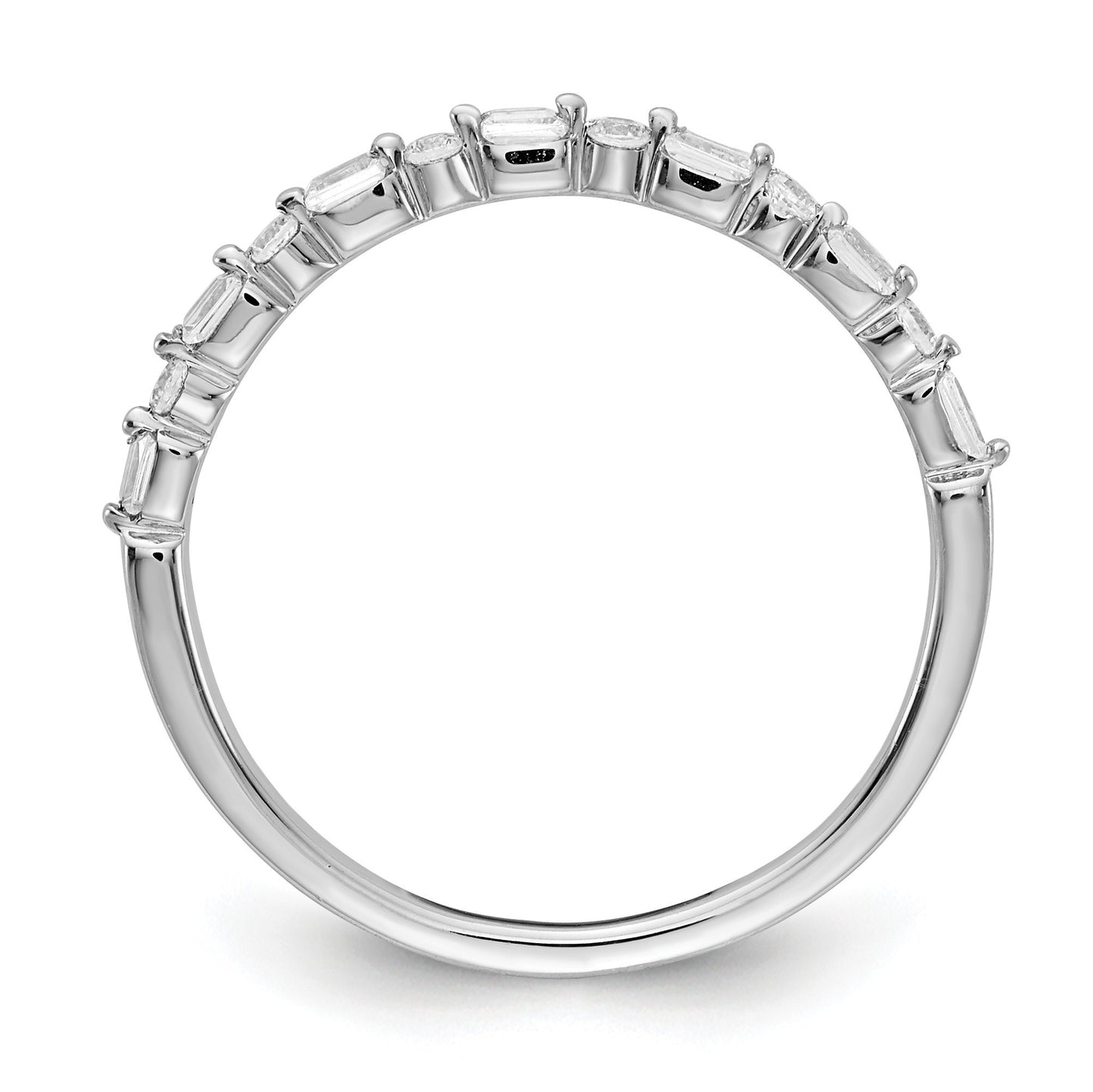14k White Gold 2mm 1/6 carat Round and Baguette Diamond Fancy Band