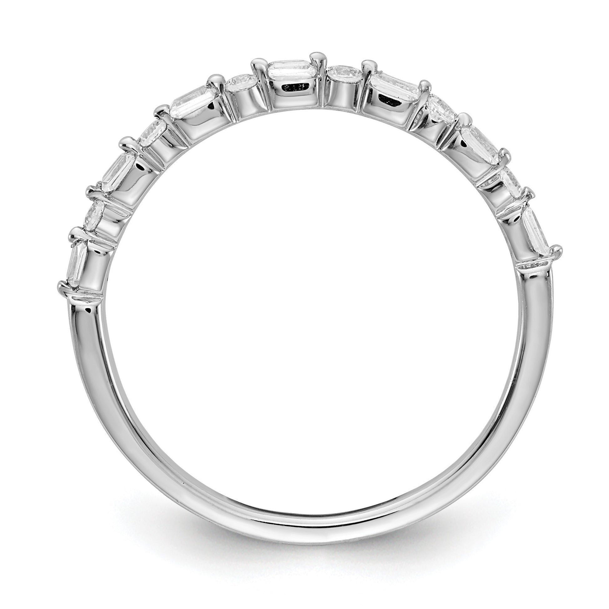 14k White Gold 2mm 1/6 carat Round and Baguette Diamond Fancy Band
