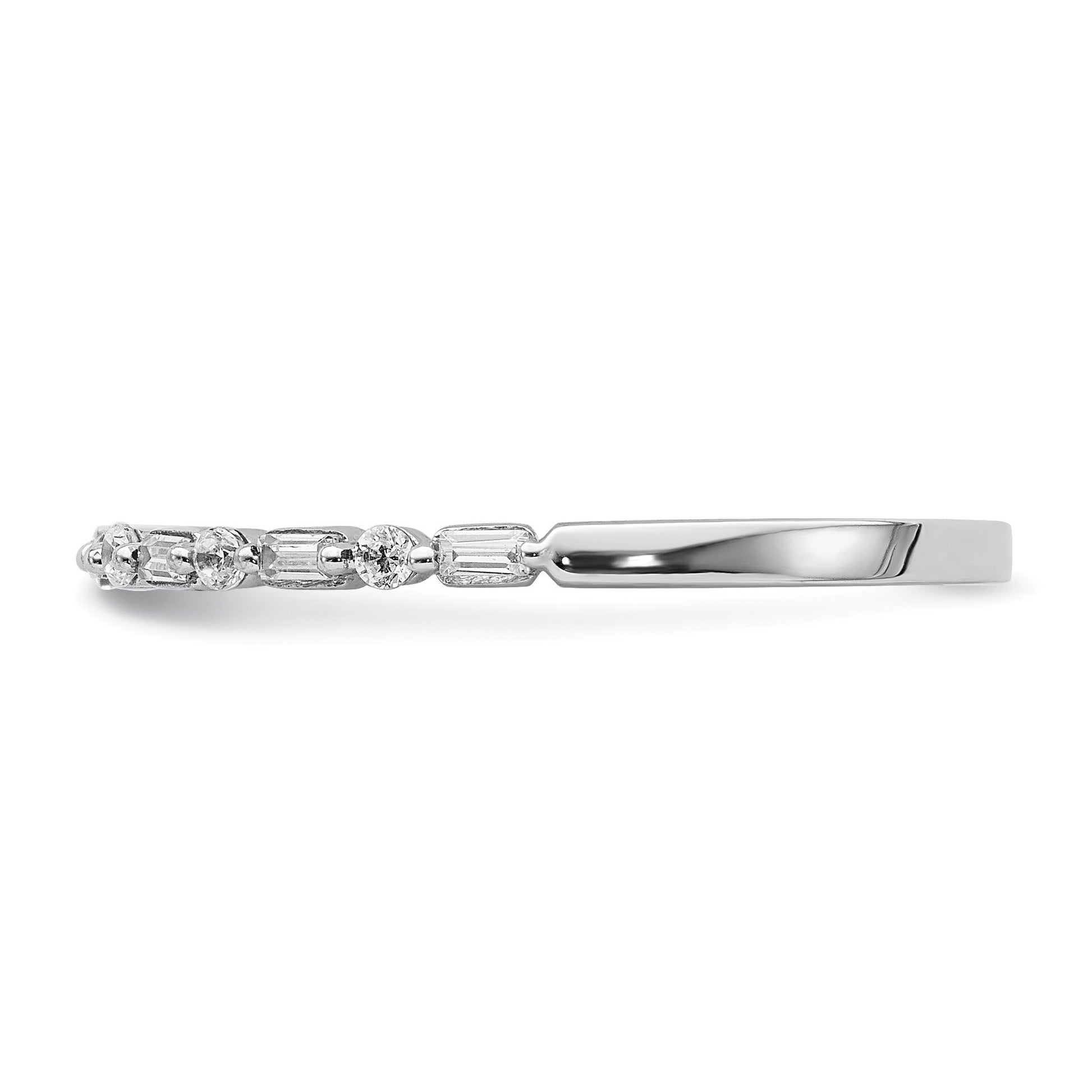 14k White Gold 2mm 1/6 carat Round and Baguette Diamond Fancy Band