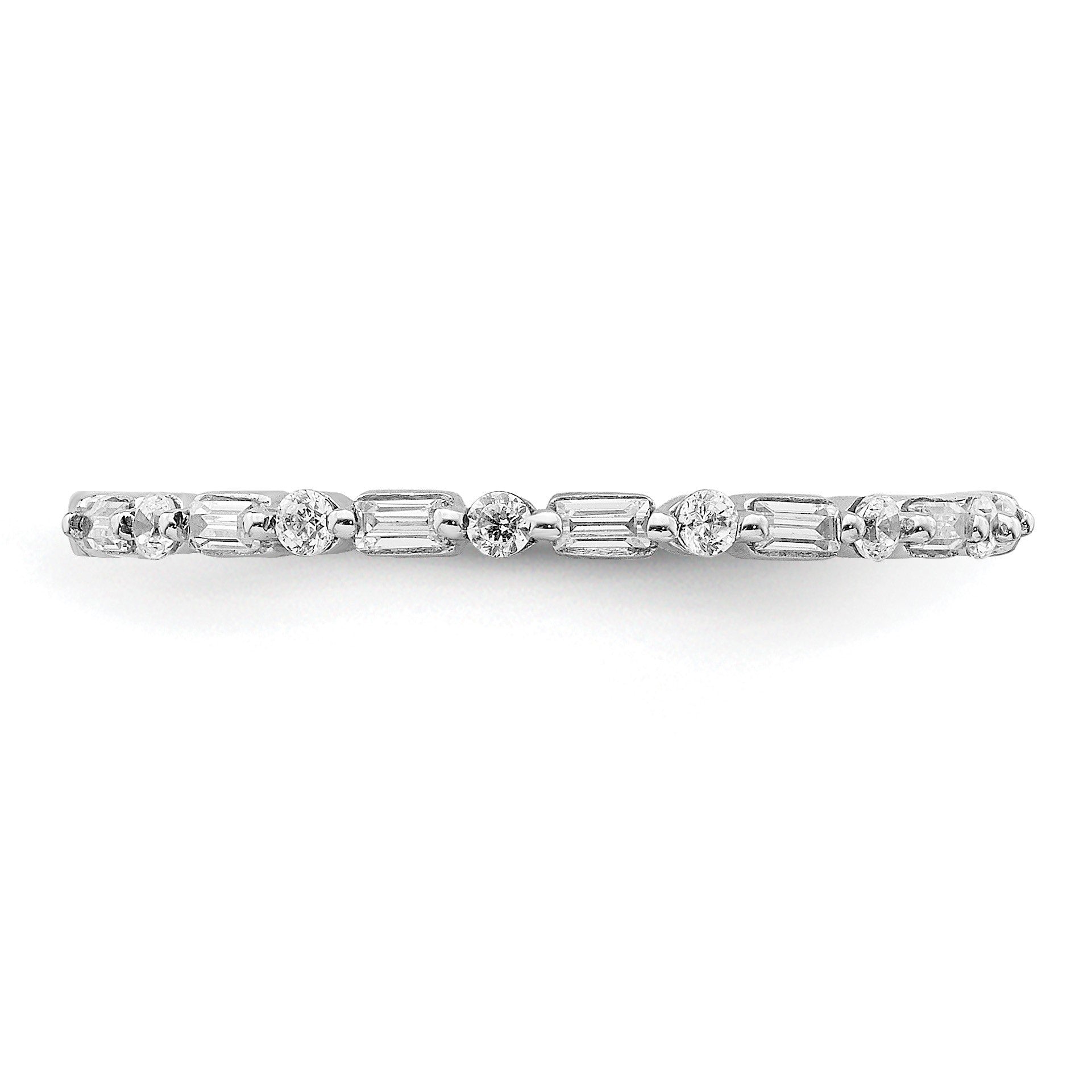 14k White Gold 2mm 1/6 carat Round and Baguette Diamond Fancy Band