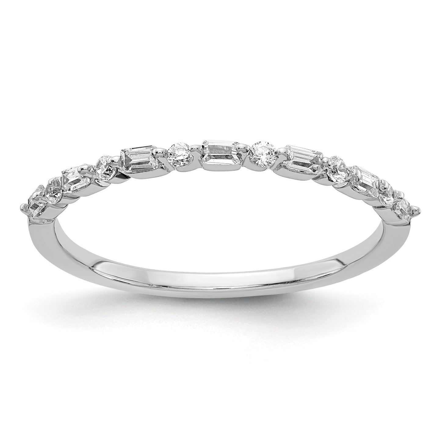 14k White Gold 2mm 1/6 carat Round and Baguette Diamond Fancy Band