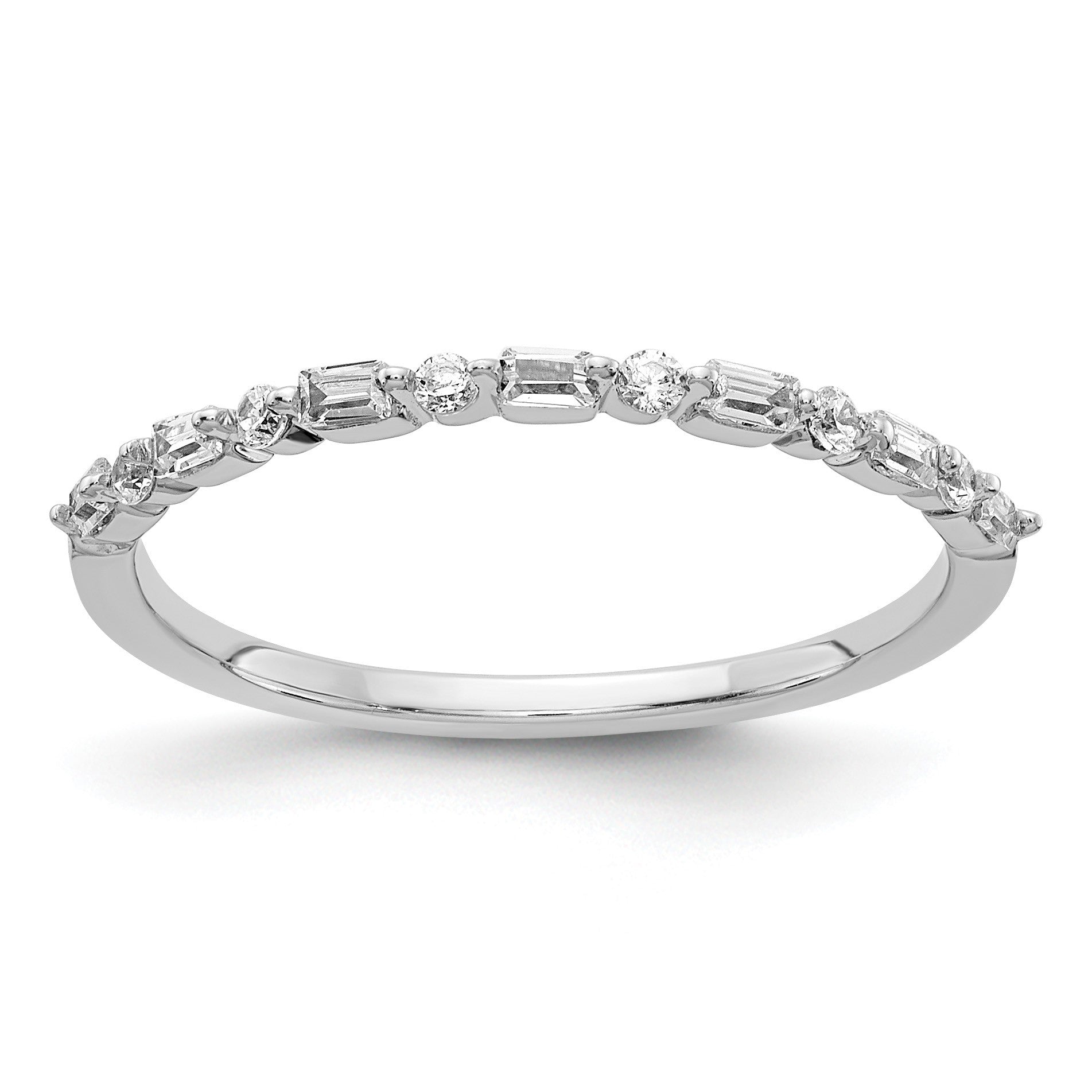 14k White Gold 2mm 1/6 carat Round and Baguette Diamond Fancy Band