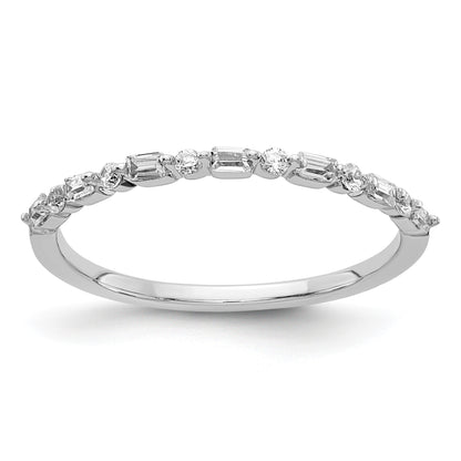 14k White Gold 2mm 1/6 carat Round and Baguette Diamond Fancy Band