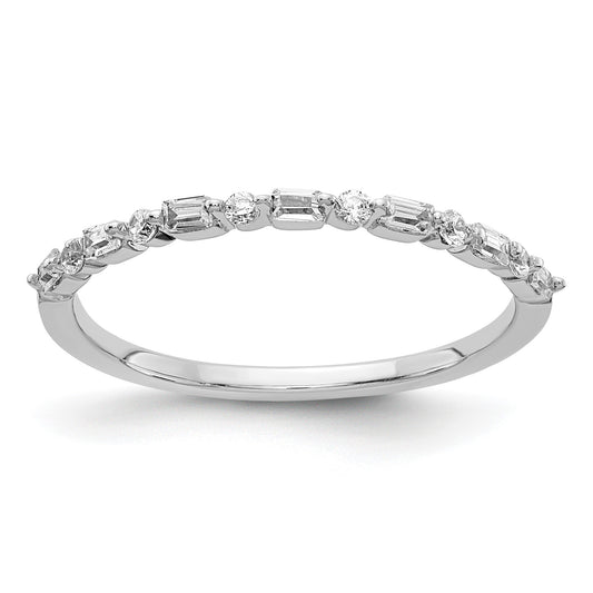 14k White Gold 2mm 1/6 carat Round and Baguette Diamond Fancy Band