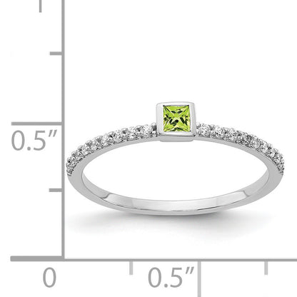 14k White Gold 1/6 carat Diamond and 2.5mm Princess-cut Peridot Bezel Ring