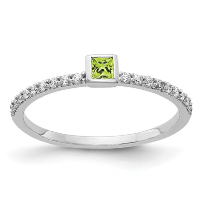 14k White Gold 1/6 carat Diamond and 2.5mm Princess-cut Peridot Bezel Ring