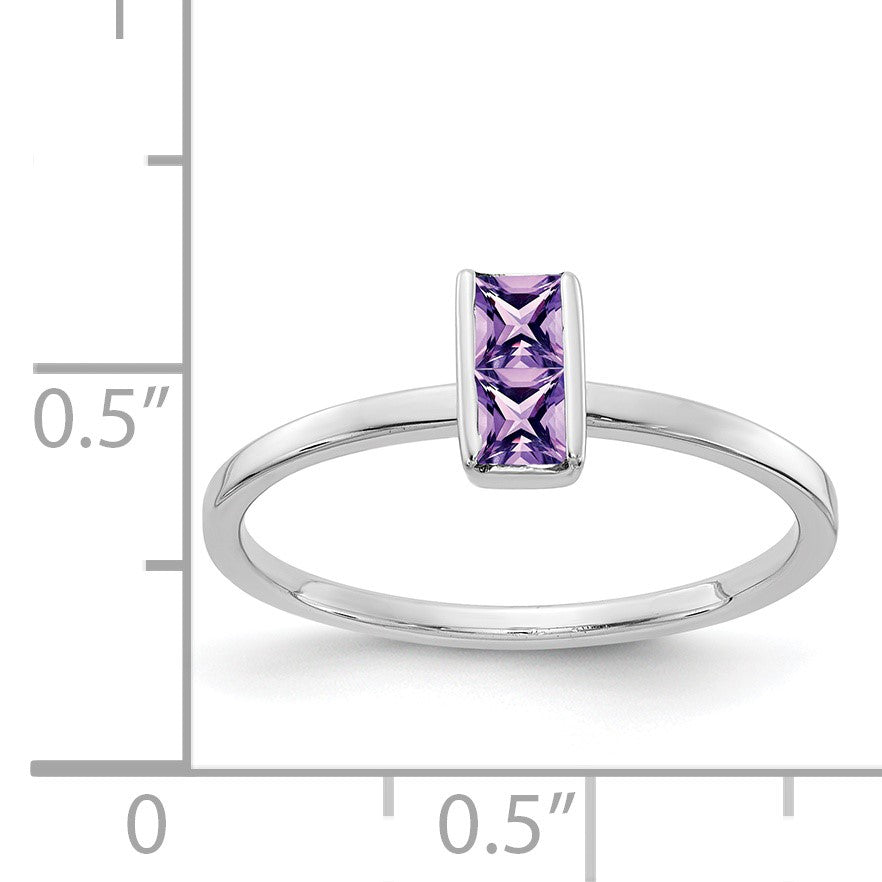 14k White Gold Two 3mm Princess-cut Amethyst Ring