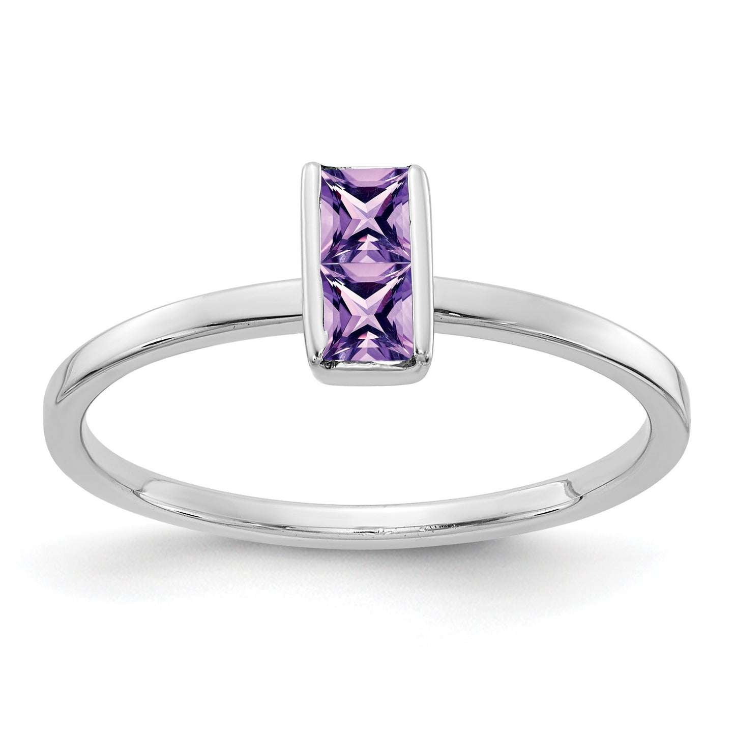 14k White Gold Two 3mm Princess-cut Amethyst Ring