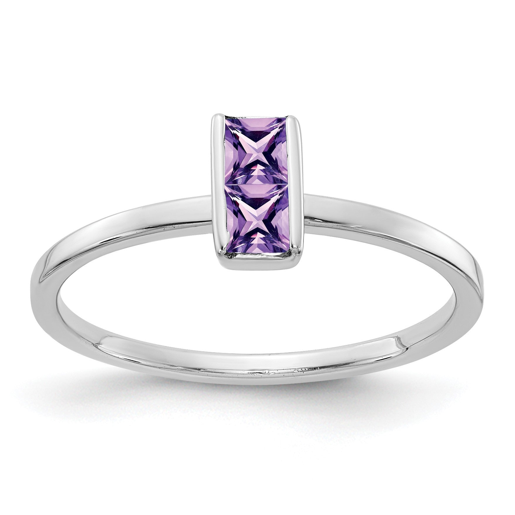 14k White Gold Two 3mm Princess-cut Amethyst Ring