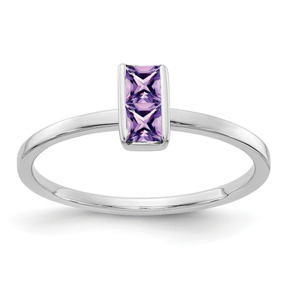 14k White Gold Two 3mm Princess-cut Amethyst Ring