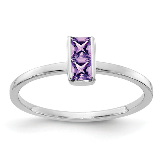 14k White Gold Two 3mm Princess-cut Amethyst Ring