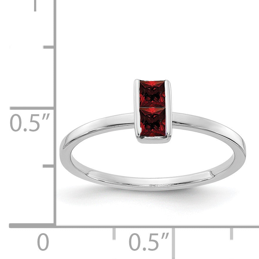 14k White Gold Two 3mm Princess-cut Garnet Ring