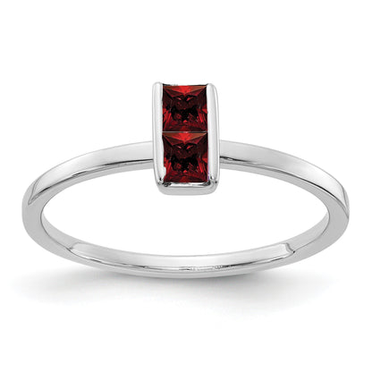 14k White Gold Two 3mm Princess-cut Garnet Ring