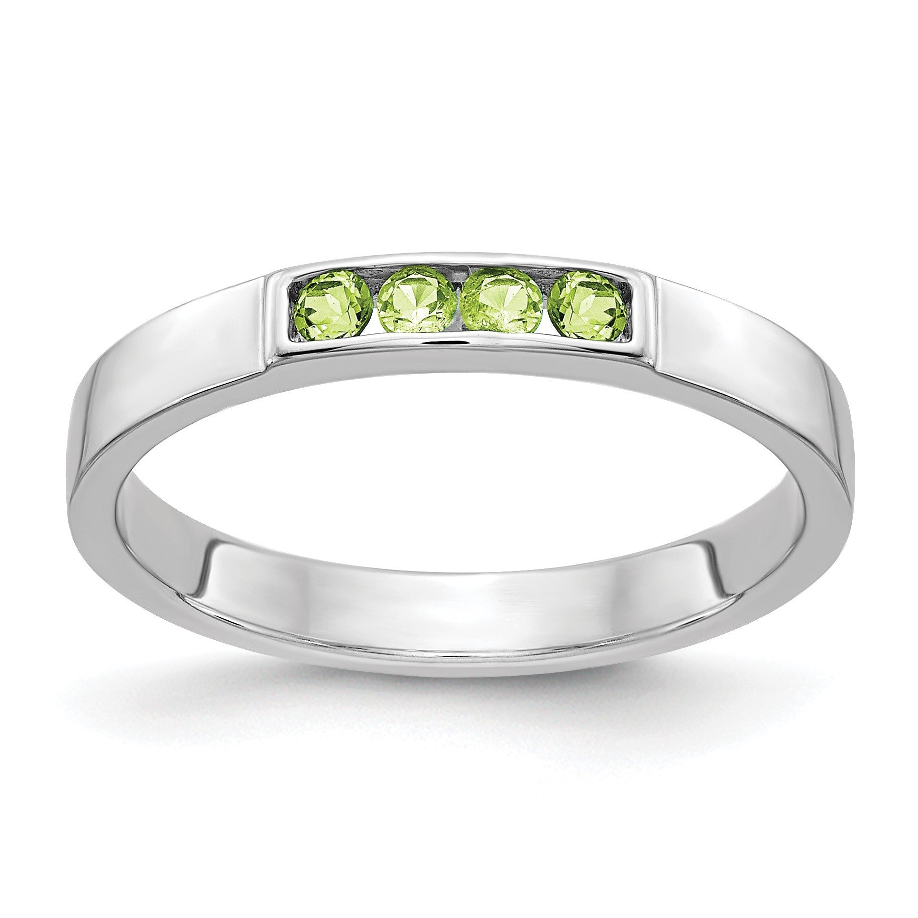 14k White Gold Channel-set Peridot 4-Stone Band