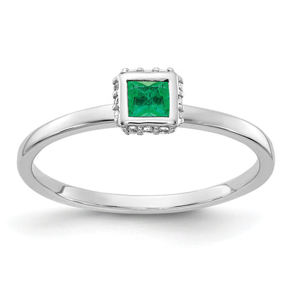 14k White Gold 1/20 carat Diamond and 3mm Princess Emerald Halo Ring