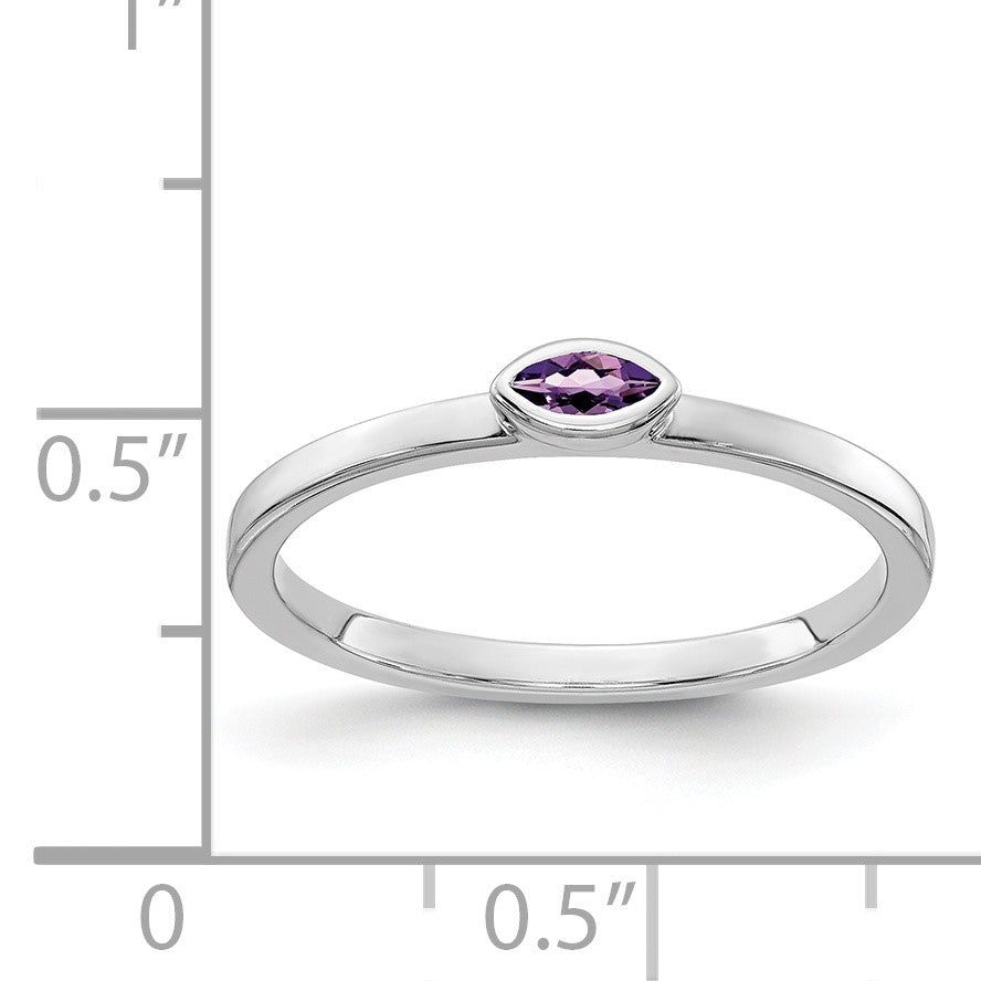 14k White Gold Bezel-set 4x2mm Marquise Amethyst East-West Ring
