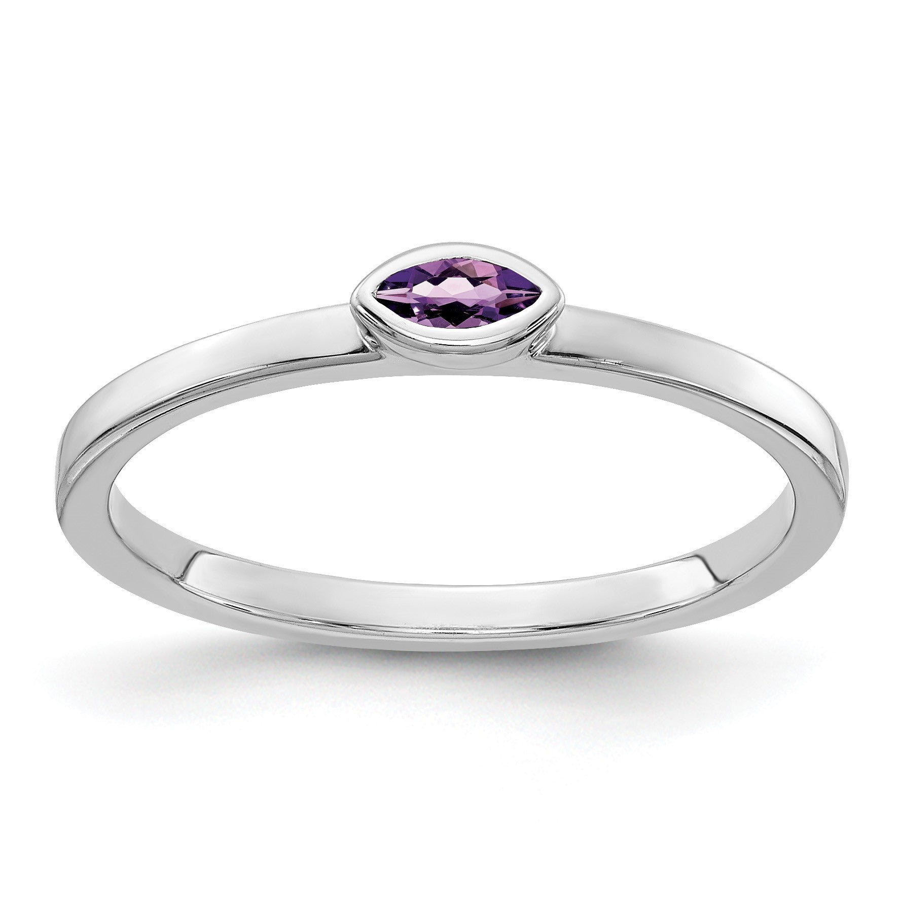 14k White Gold Bezel-set 4x2mm Marquise Amethyst East-West Ring