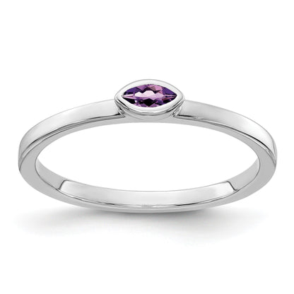 14k White Gold Bezel-set 4x2mm Marquise Amethyst East-West Ring