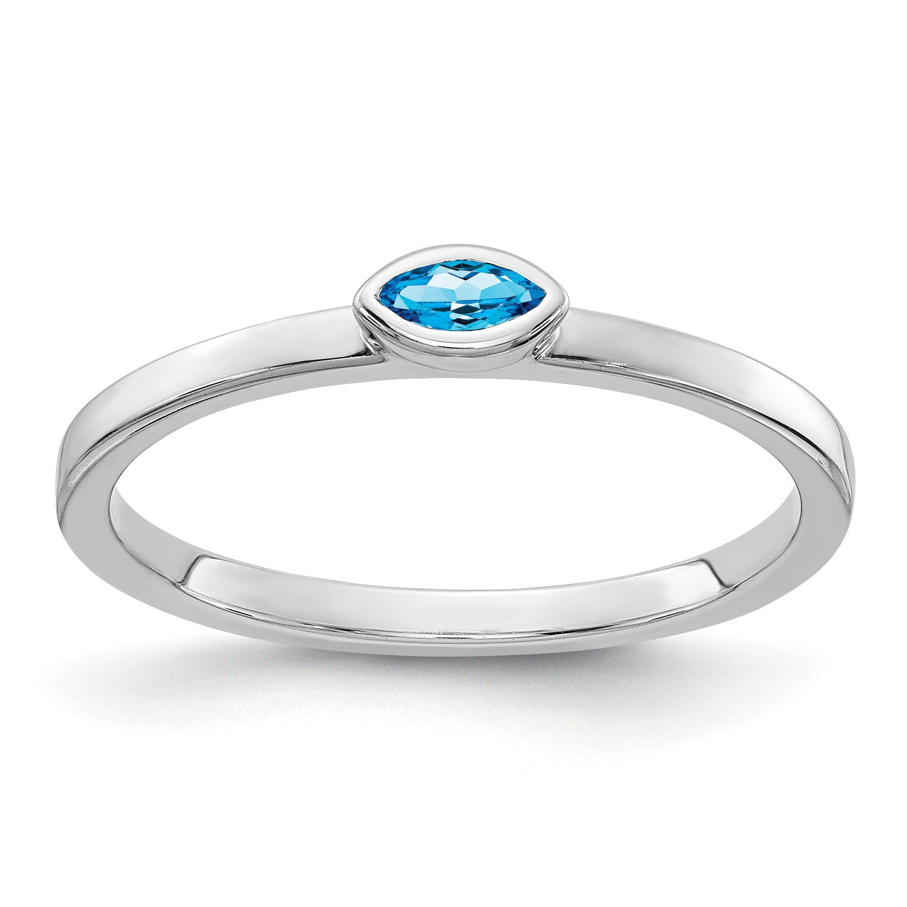 14k White Gold Bezel-set 4x2mm Marquise Blue Topaz East-West Ring