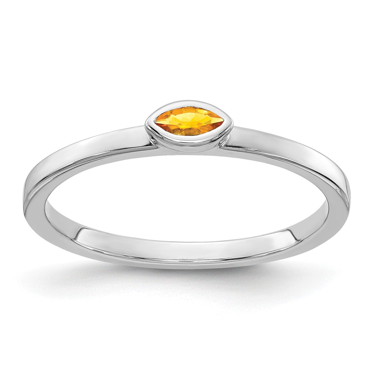 14k White Gold Bezel-set 4x2mm Marquise Citrine East-West Ring