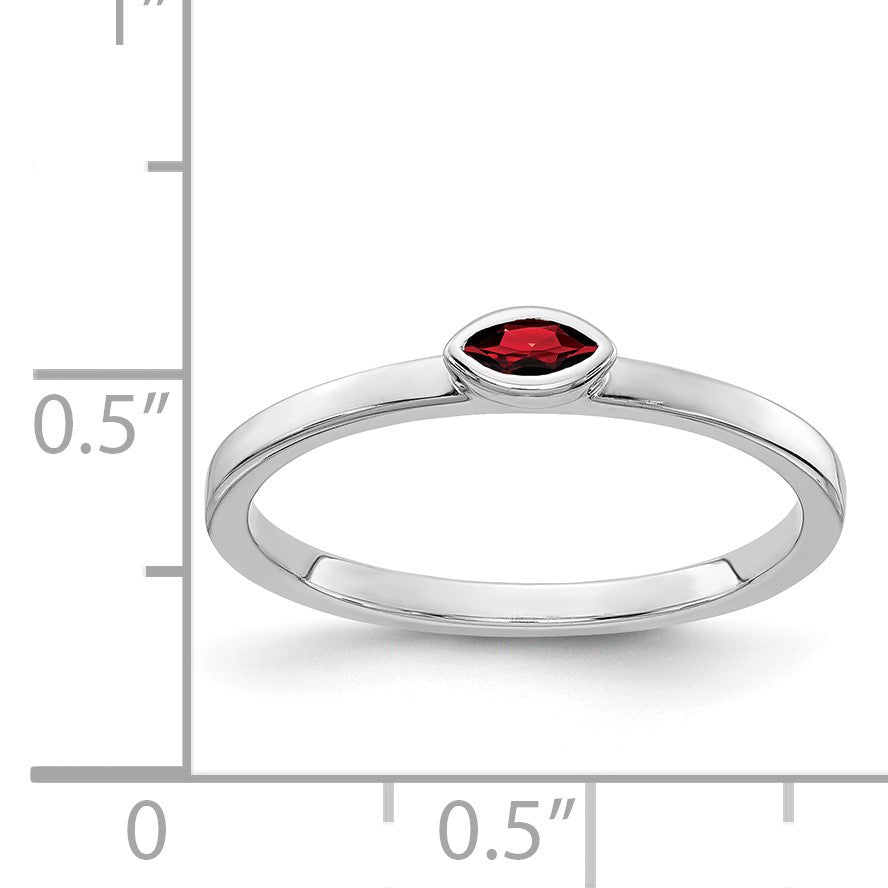 14k White Gold Bezel-set 4x2mm Marquise Garnet East-West Ring