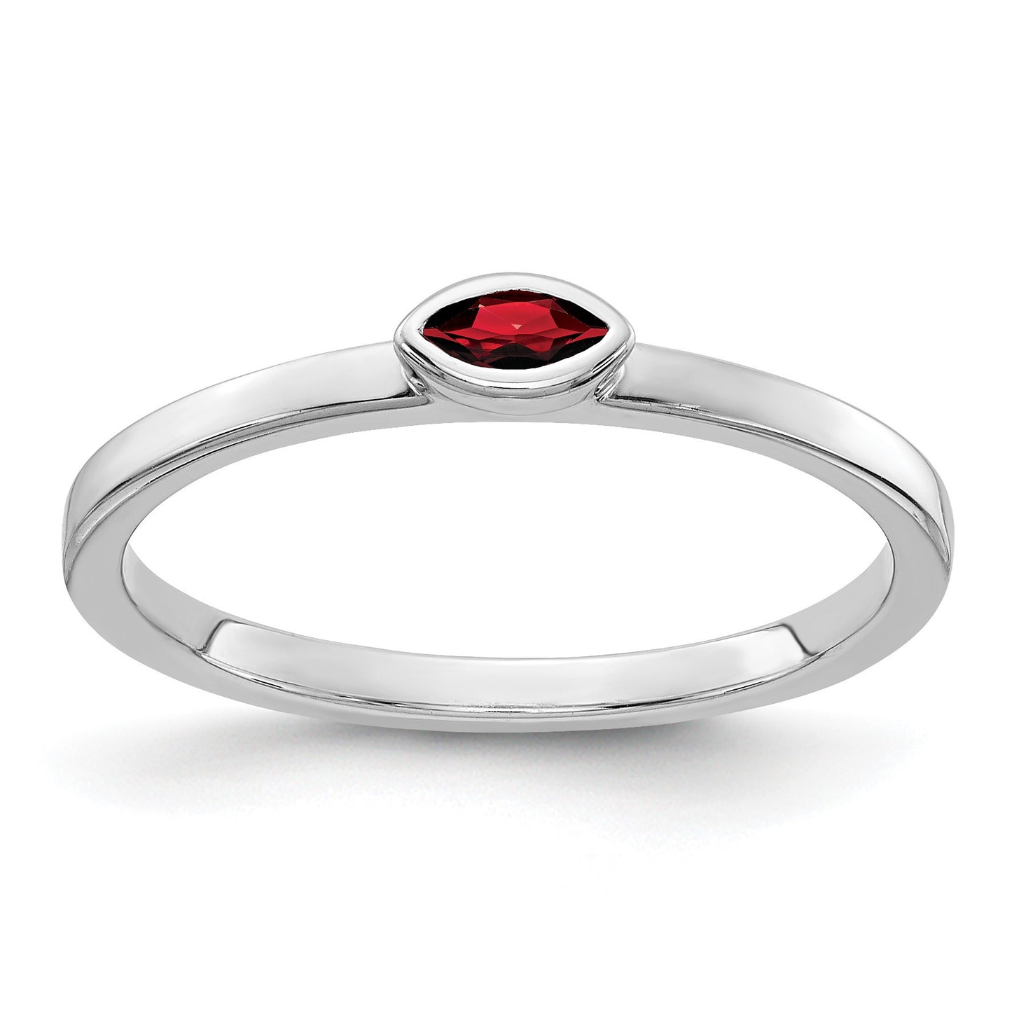 14k White Gold Bezel-set 4x2mm Marquise Garnet East-West Ring
