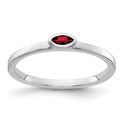 14k White Gold Bezel-set 4x2mm Marquise Garnet East-West Ring