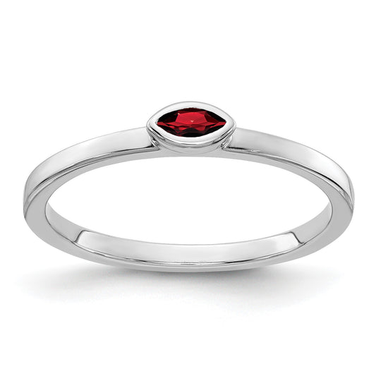 14k White Gold Bezel-set 4x2mm Marquise Garnet East-West Ring
