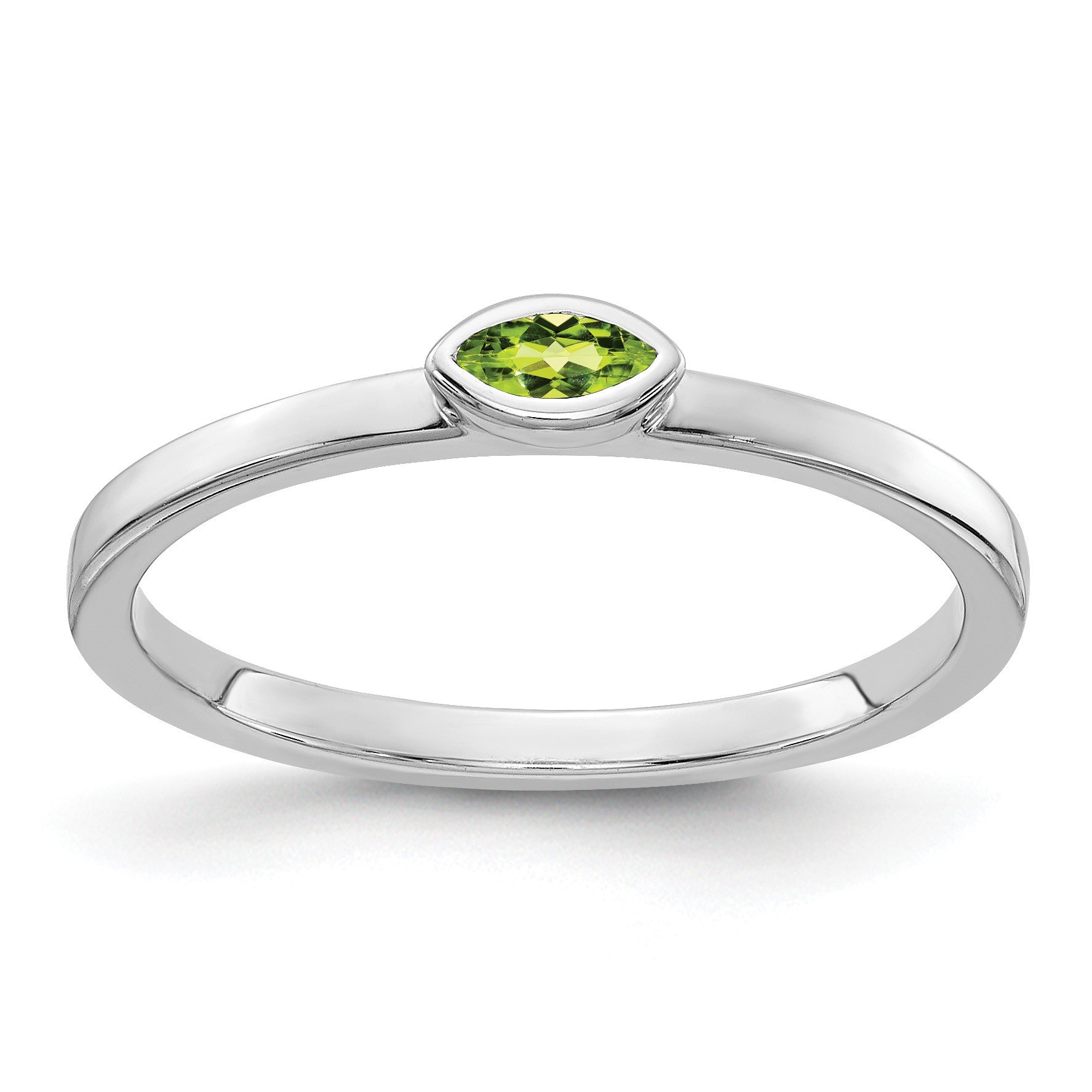 14k White Gold Bezel-set 4x2mm Marquise Peridot East-West Ring