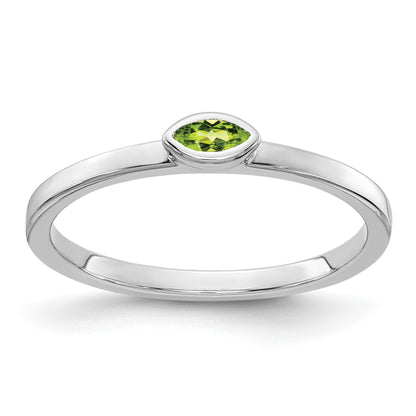 14k White Gold Bezel-set 4x2mm Marquise Peridot East-West Ring
