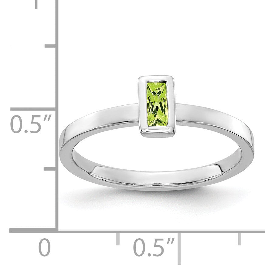 14k White Gold 5x2.5mm Baguette Bezel-set Peridot Ring