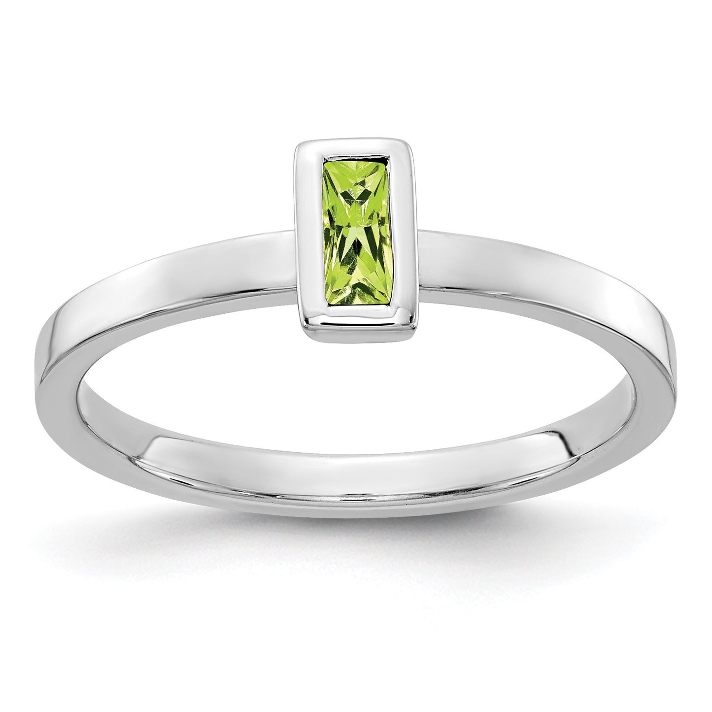14k White Gold 5x2.5mm Baguette Bezel-set Peridot Ring