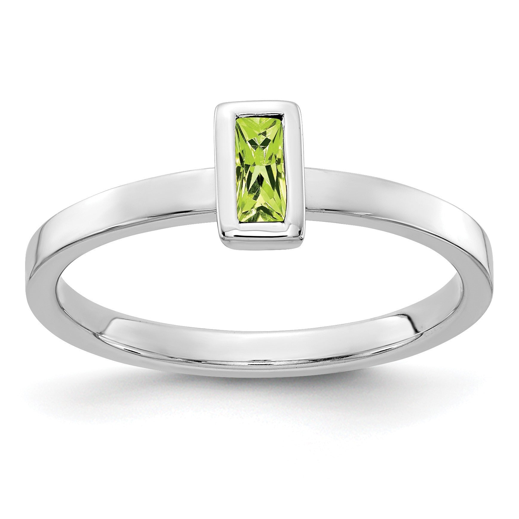 14k White Gold 5x2.5mm Baguette Bezel-set Peridot Ring