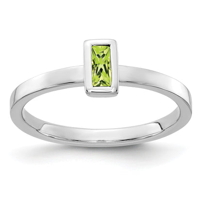14k White Gold 5x2.5mm Baguette Bezel-set Peridot Ring
