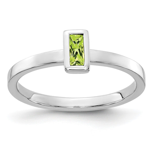 14k White Gold 5x2.5mm Baguette Bezel-set Peridot Ring