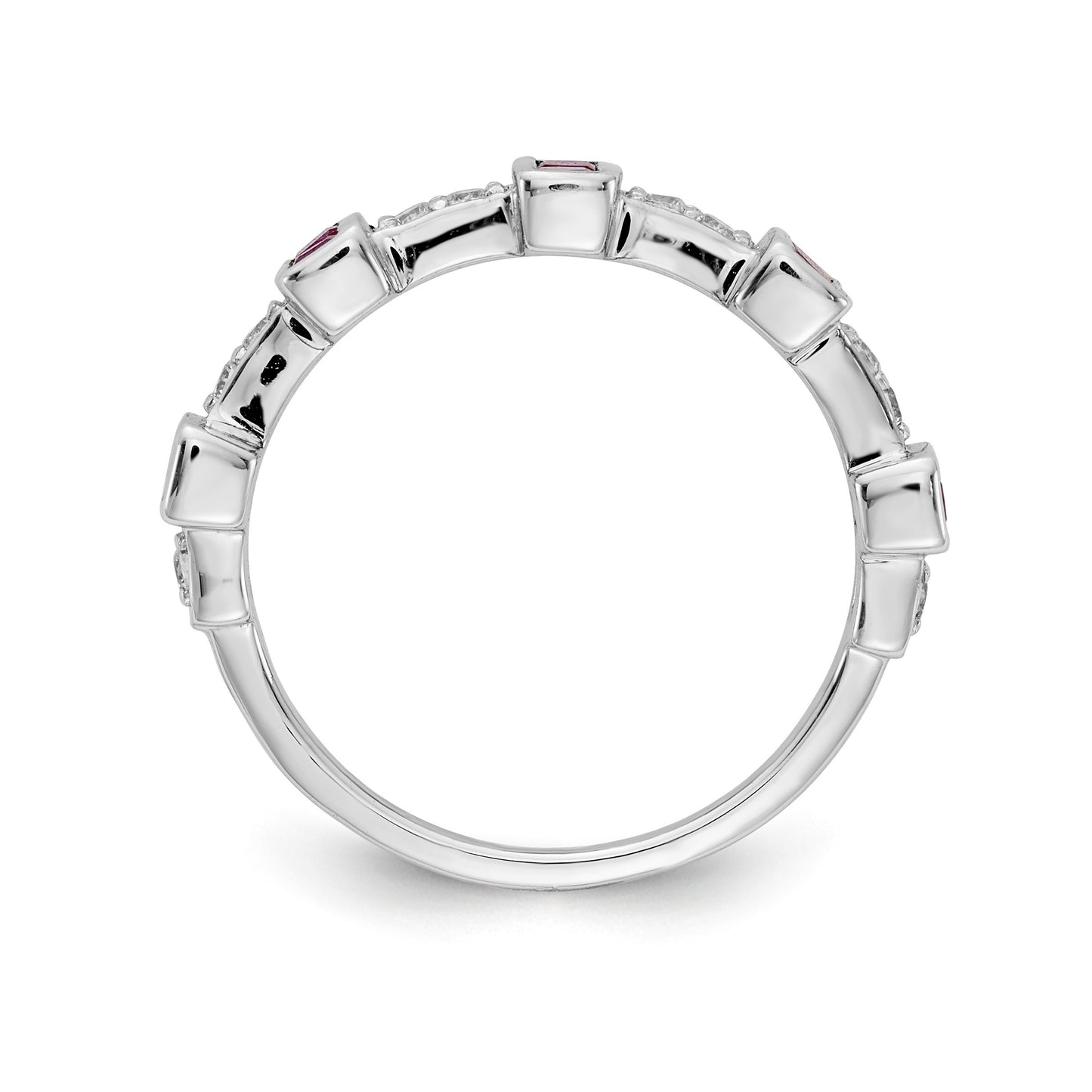 14k White Gold 1/6 carat Diamond and Ruby Fancy Ring