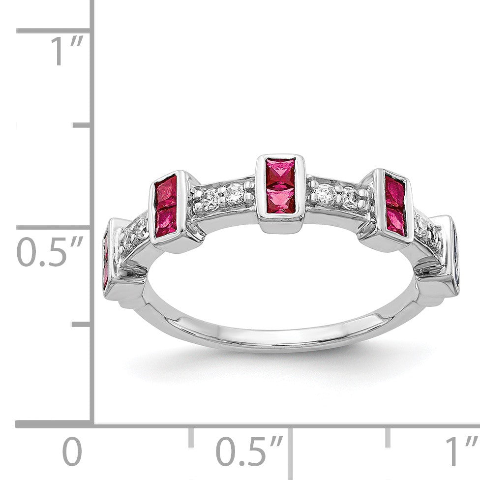 14k White Gold 1/6 carat Diamond and Ruby Fancy Ring