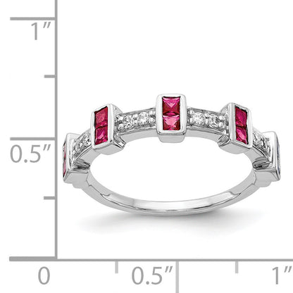 14k White Gold 1/6 carat Diamond and Ruby Fancy Ring