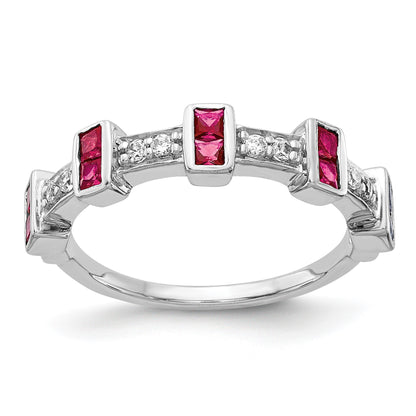 14k White Gold 1/6 carat Diamond and Ruby Fancy Ring
