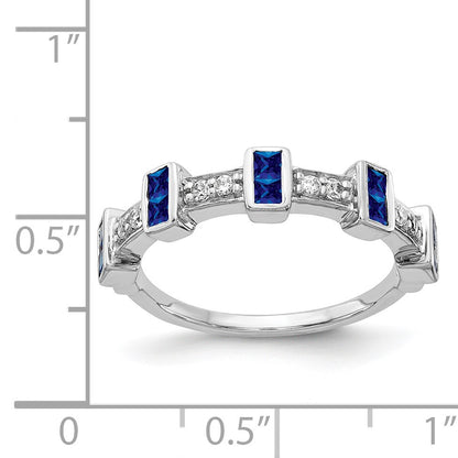 14k White Gold Fancy 1/6 carat Diamond and Blue Princess Sapphire Ring