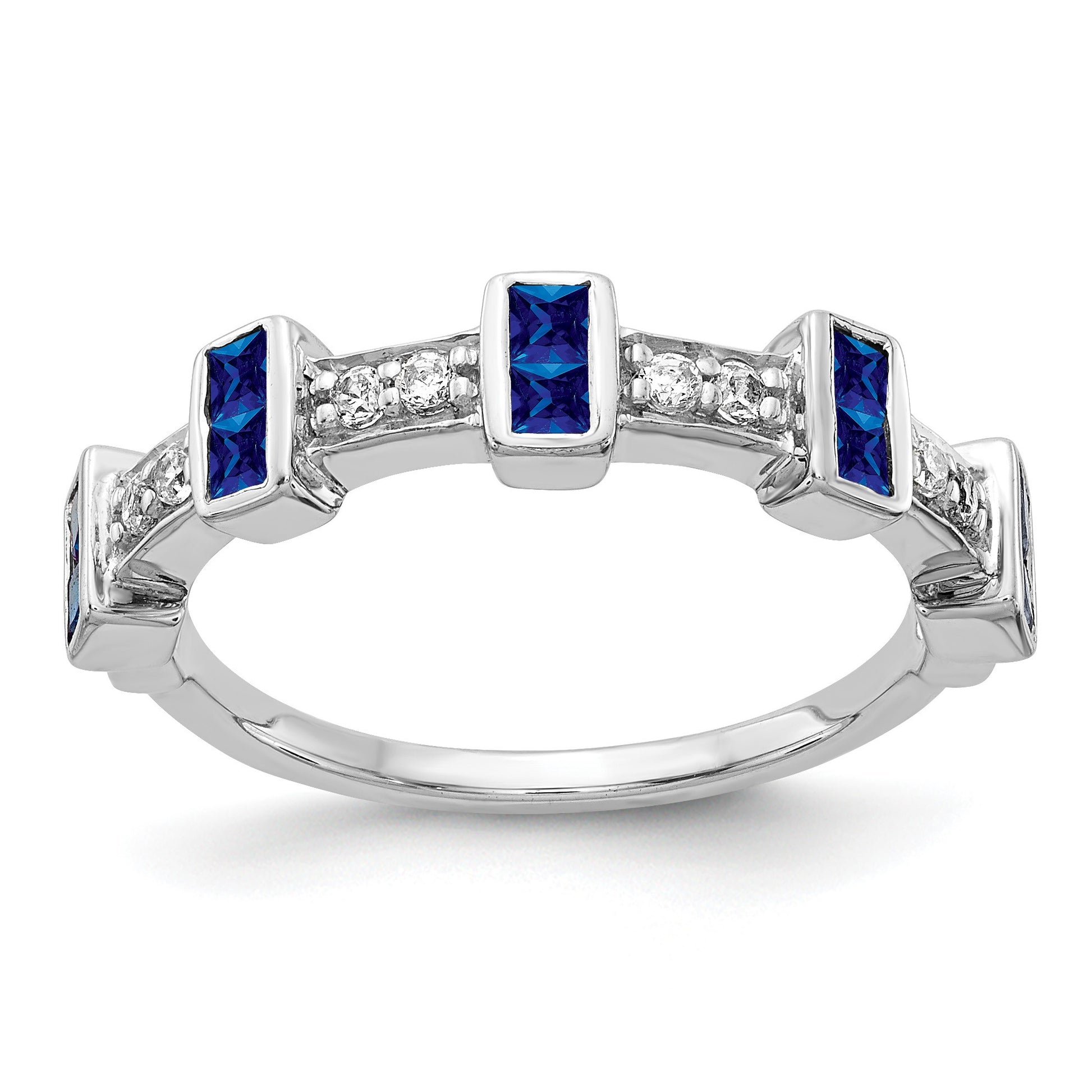 14k White Gold Fancy 1/6 carat Diamond and Blue Princess Sapphire Ring